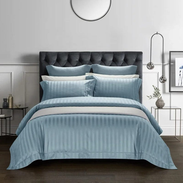 Egyptian Cotton Duvet Set  Striped Ocean Blue Design - Product showcase