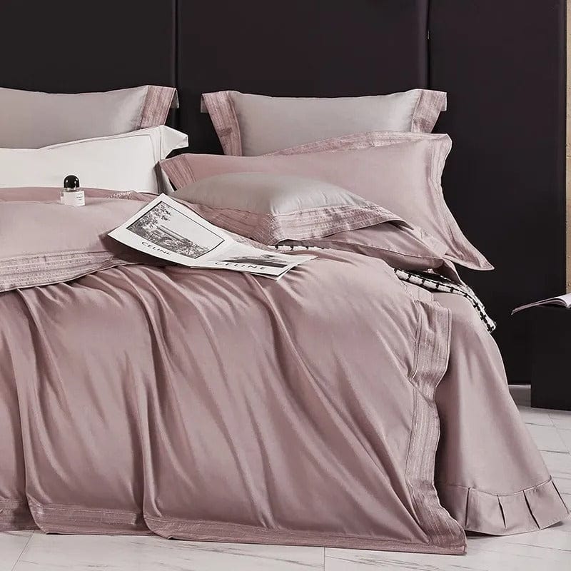 Egyptian Cotton Duvet Set  Luxurious Blush Pink With Lace Trim - Detailed view