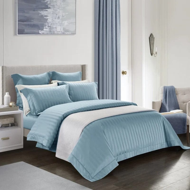 Egyptian Cotton Duvet Set  Striped Ocean Blue Design - Detailed view