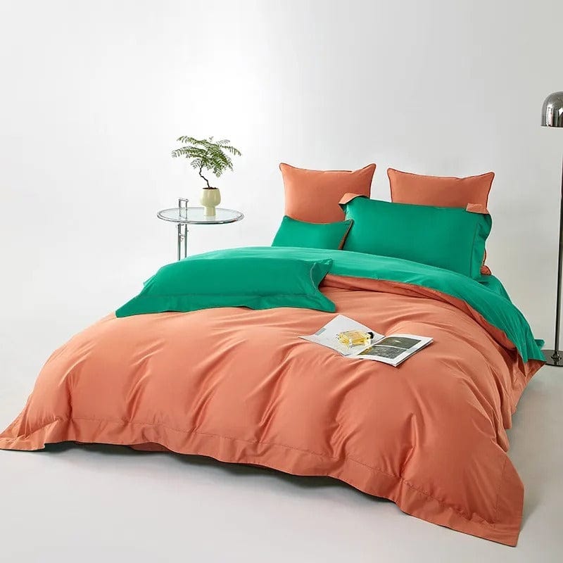 Egyptian Cotton Duvet Set  Orange Green Reversible Design - Detailed view