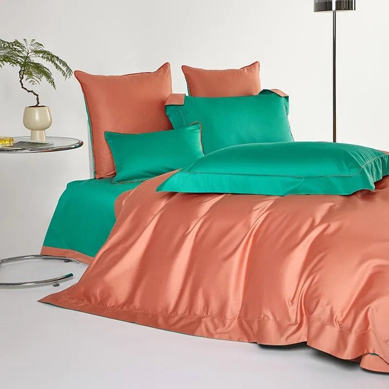 Egyptian Cotton Duvet Set  Orange Green Reversible Design - Product detail 5