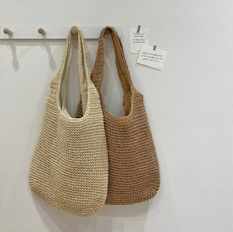 Handwoven Straw Tote  Natural Beige Beach Bag - Product detail 5