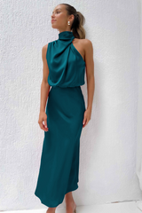 Emerald Evening Dress  Draped High-Neck Satin Maxi - Product detail 6