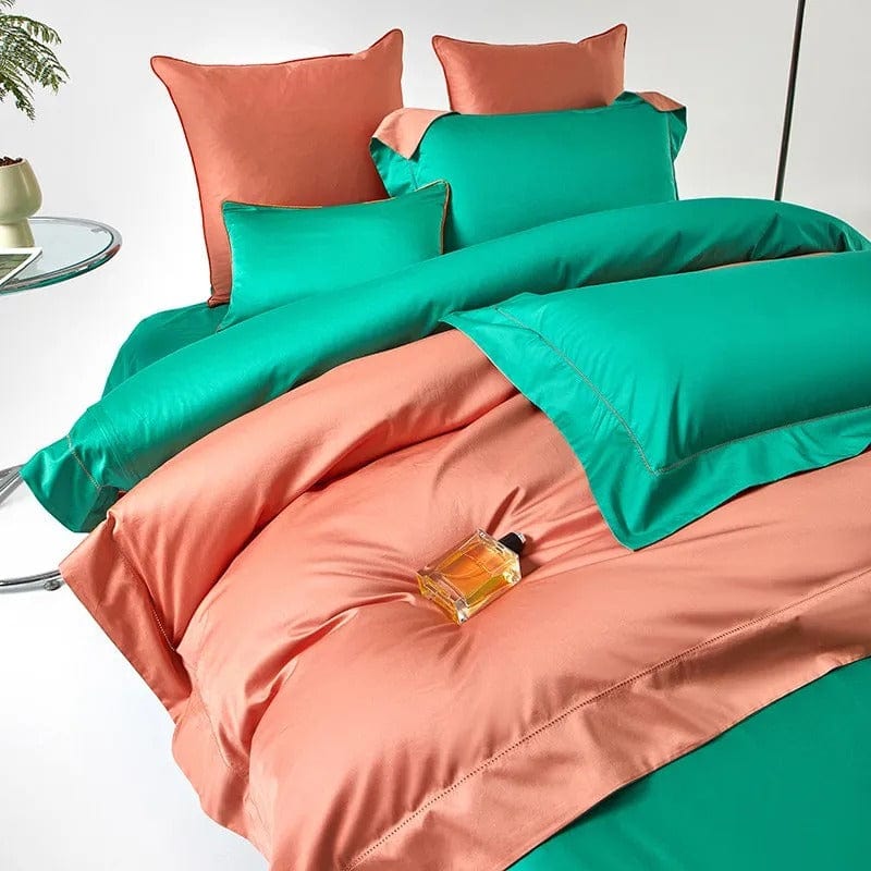 Egyptian Cotton Duvet Set  Orange Green Reversible Design - Product detail 6
