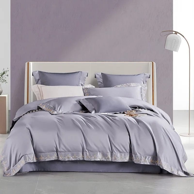 Egyptian Cotton Duvet Set  Lace Trim Grey Bedding - Product showcase