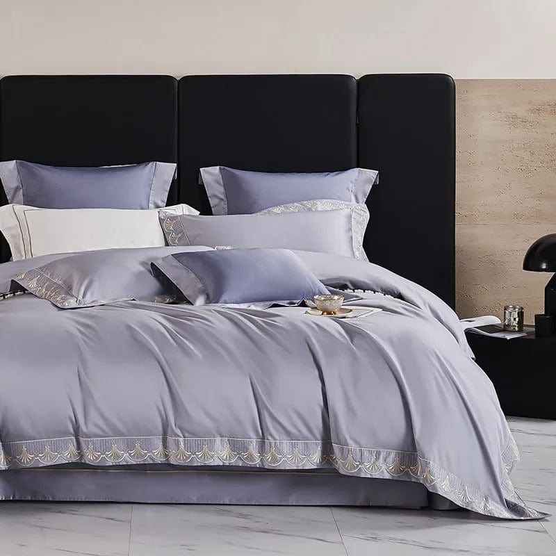Egyptian Cotton Duvet Set  Lace Trim Grey Bedding - Detailed view