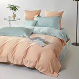 Egyptian Cotton Duvet Cover  Peach Blue Color Block Design - Detailed view