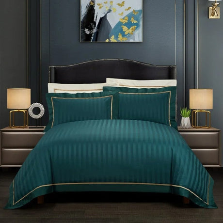 Egyptian Cotton Duvet Set  Emerald Green Striped Pattern - Product showcase