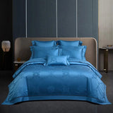 Egyptian Cotton Bedding Set  Jacquard Blue Luxury Duvet Set - Product showcase