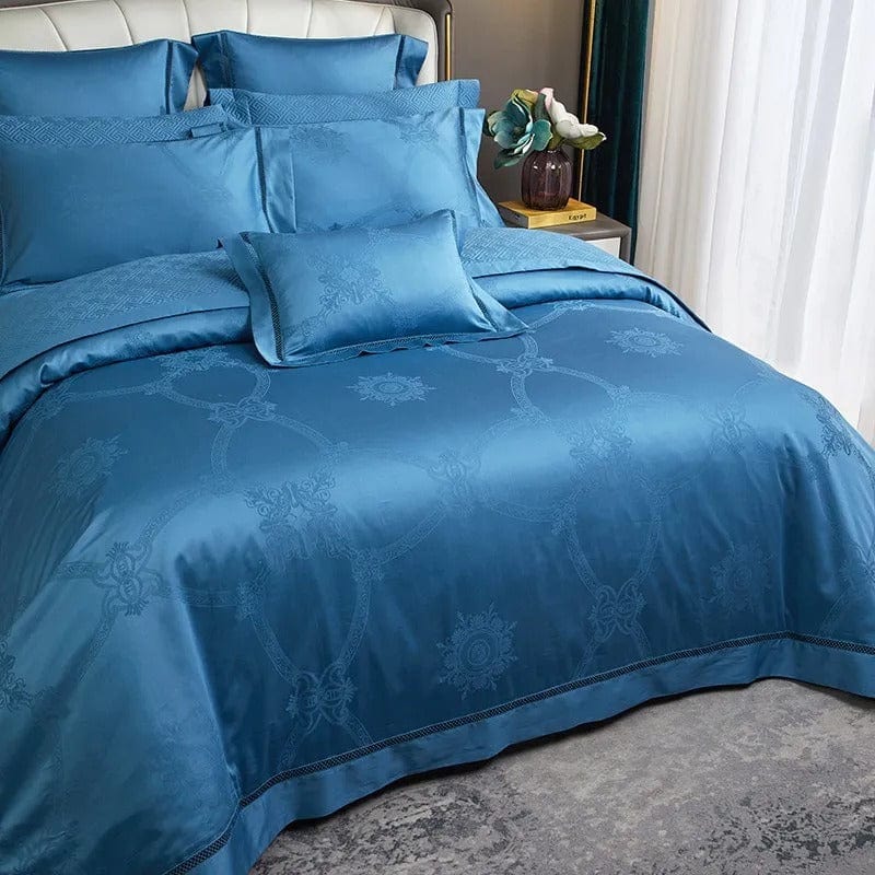 Egyptian Cotton Bedding Set  Jacquard Blue Luxury Duvet Set - Product example
