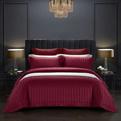 Luxury Egyptian Cotton Duvet Set  Deep Wine Striped Pattern - Product showcase