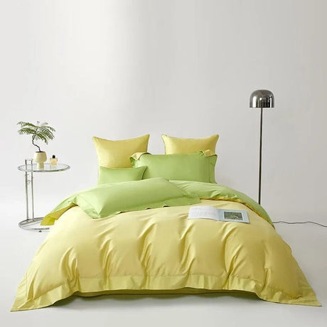 Egyptian Cotton Duvet Set  Dual-Tone Yellow Green Design - Product showcase