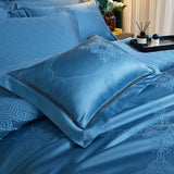 Egyptian Cotton Bedding Set  Jacquard Blue Luxury Duvet Set - Product detail 4