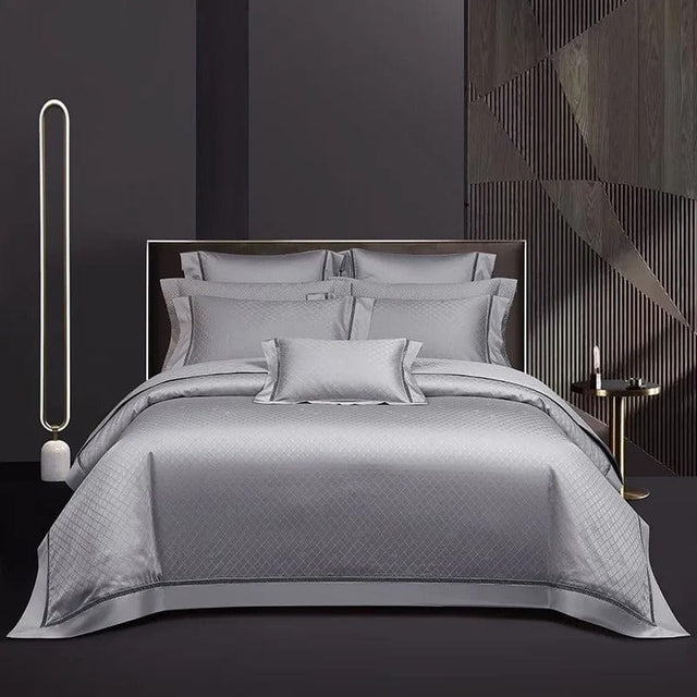 Luxury Egyptian Cotton Bedding  Silver Quilted Duvet Set - Product showcase