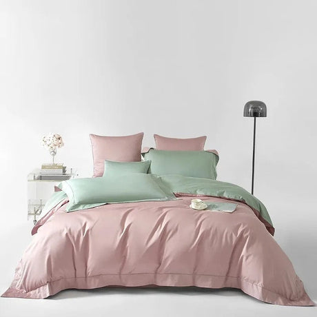 Egyptian Cotton Duvet Cover  Sage Green and Blush Pink - Product showcase