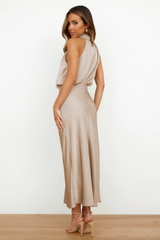 Emerald Evening Dress  Draped High-Neck Satin Maxi - Product detail 10