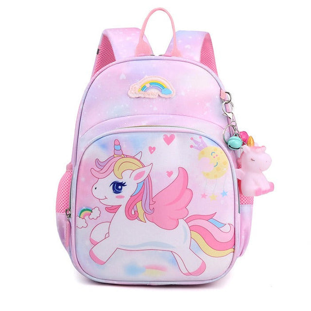 Kids Unicorn Backpack  Pastel Rainbow Design With Charm - Product showcase