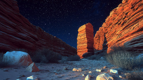 Desert canyon mural design file showing detailed red rock formations and starlit night sky pattern