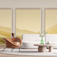 Desert abstract wallpaper with golden waves shown in a modern living room, creating a warm and inviting atmosphere