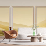 Desert abstract wallpaper with golden waves shown in a modern living room, creating a warm and inviting atmosphere