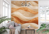 Terracotta abstract waves mural in minimalist bedroom setting