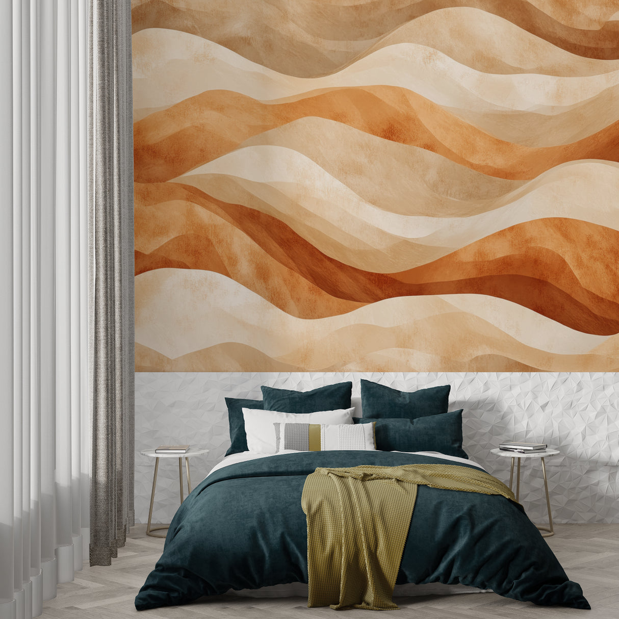 Terracotta desert mural in contemporary hallway design