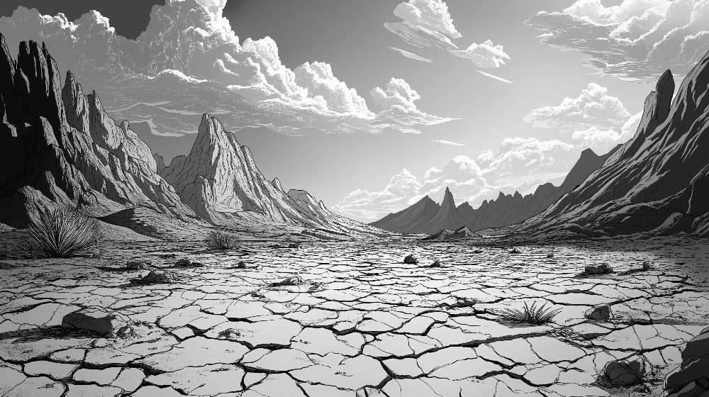 Desert mountain landscape wallpaper design file showing detailed monochrome pattern