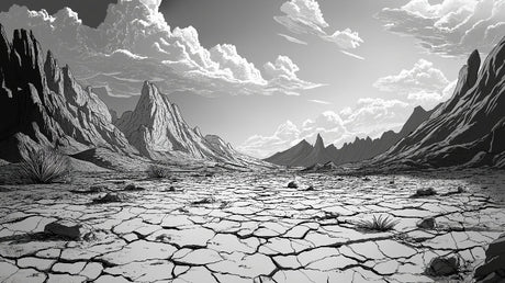 Desert mountain landscape wallpaper design file showing detailed monochrome pattern