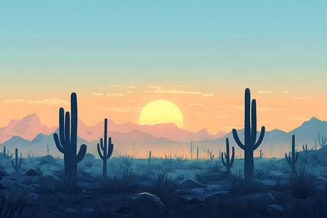 Desert sunset design file showing detailed cactus silhouettes against gradient sky