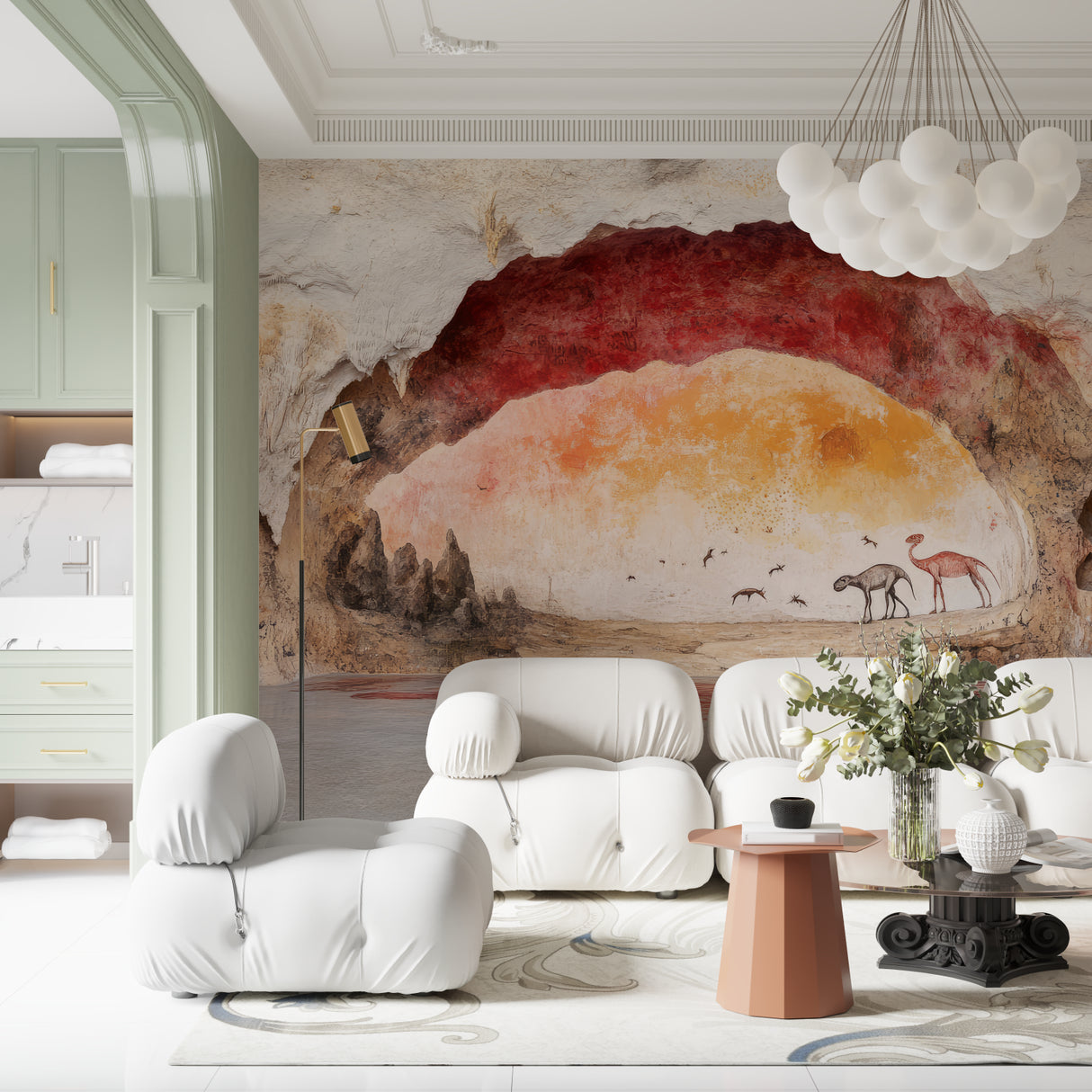 Desert sunset wallpaper in dining room with natural light