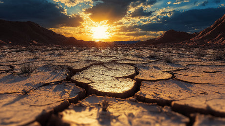 Desert landscape wallpaper design file showing detailed cracked earth pattern and golden sunset