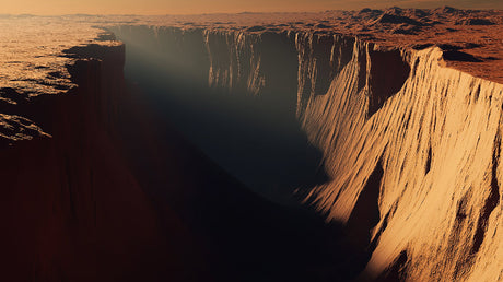 Desert canyon wall mural design file showing detailed rock formations and golden sunset sky