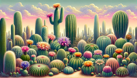 Desert cactus wallpaper mural styled in a modern living room with natural light highlighting the sunset colors