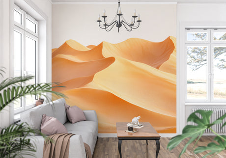 Desert wallpaper mural in modern living room creating warm, inviting atmosphere