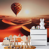 Desert Hot Air Balloon Mural Wallpaper bringing warmth to a modern living room with terracotta and golden tones