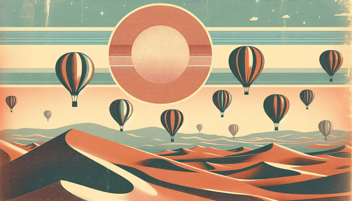 Hot Air Balloon Desert Wallpaper design file showing detailed vintage sun and balloon pattern