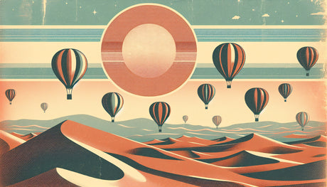 Hot Air Balloon Desert Wallpaper design file showing detailed vintage sun and balloon pattern