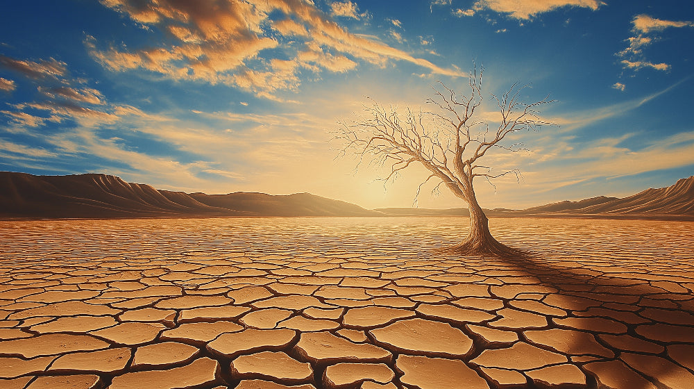 Desert wall mural design file showing lone tree silhouette against dramatic sunset sky