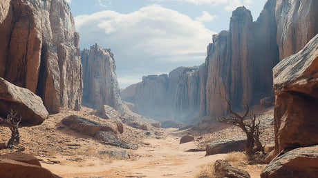 Desert canyon landscape design file showing detailed rock formations and natural colors