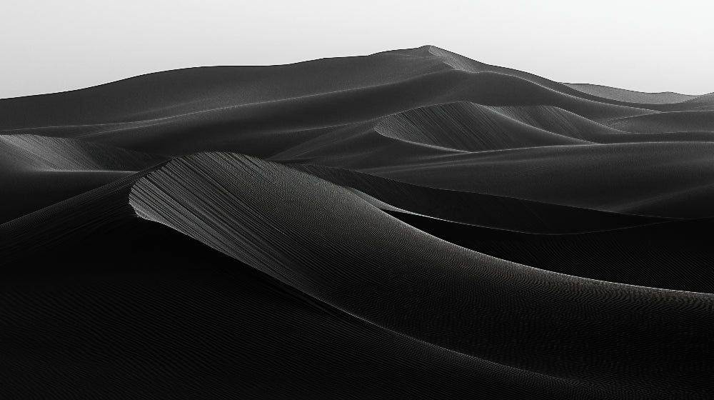 Black and white desert dunes wallpaper design file showing detailed sand ripples and shadows