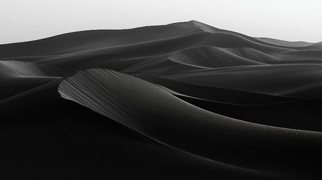 Black and white desert dunes wallpaper design file showing detailed sand ripples and shadows