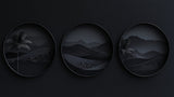 Desert landscape wallpaper design file showing black and white circular frames with palm silhouettes