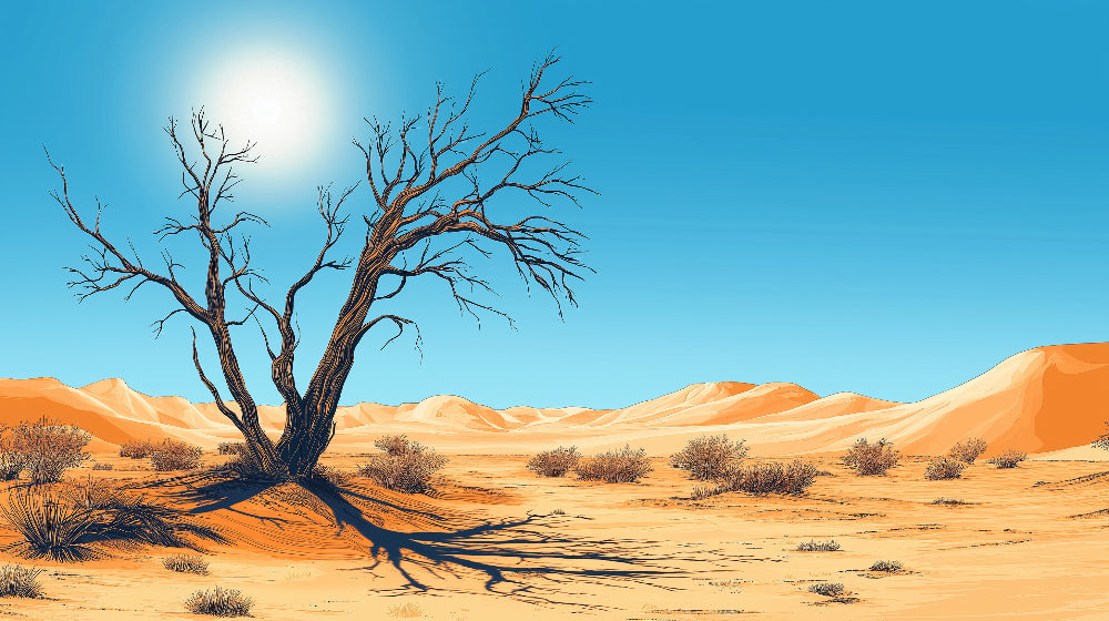 Desert landscape wallpaper design file showing lone tree against turquoise sky