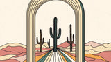 Desert Arch Cactus Wallpaper design file showing full pattern with terracotta and sage green tones