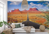 Monument Valley desert wallpaper transforming home office with dramatic landscape view