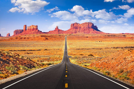 Desert landscape wallpaper design file showing full Monument Valley road panorama pattern