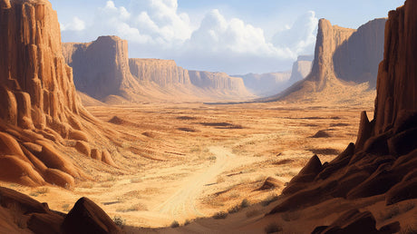 Monument Valley desert wallpaper design file showing complete panoramic pattern and rich earth tones
