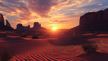 Desert landscape wallpaper design file showing Monument Valley panorama at sunset