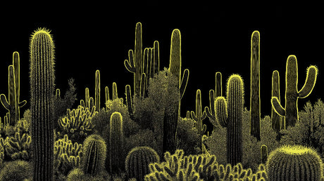 Desert cactus wallpaper design file showing neon glow effect against black background