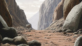 Desert canyon landscape wallpaper design file showing detailed rock formations and natural textures
